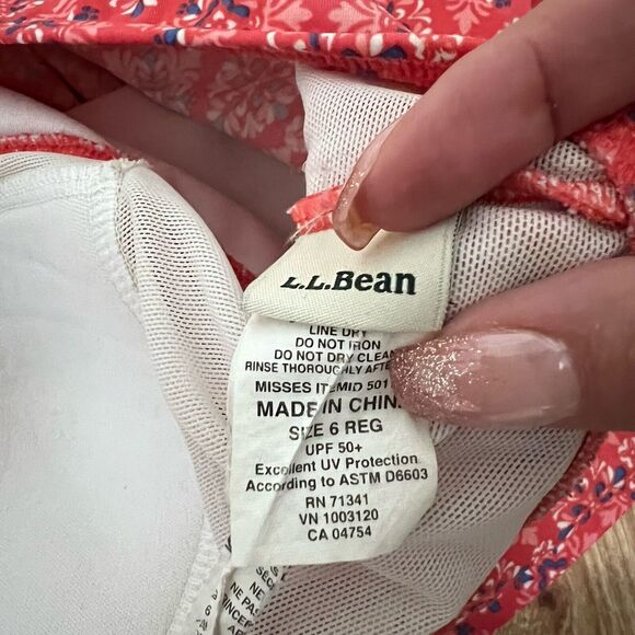 L.L. Bean UPF 50+ Pink Tankini Size 6 Reg Ruched Halter Swim Geometric Pattern - Picture 6 of 8